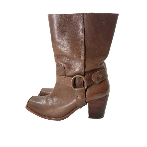 CATERPILLAR BROWN LEATHER WESTERN/ BIKER BOOT - Picture 1 of 10